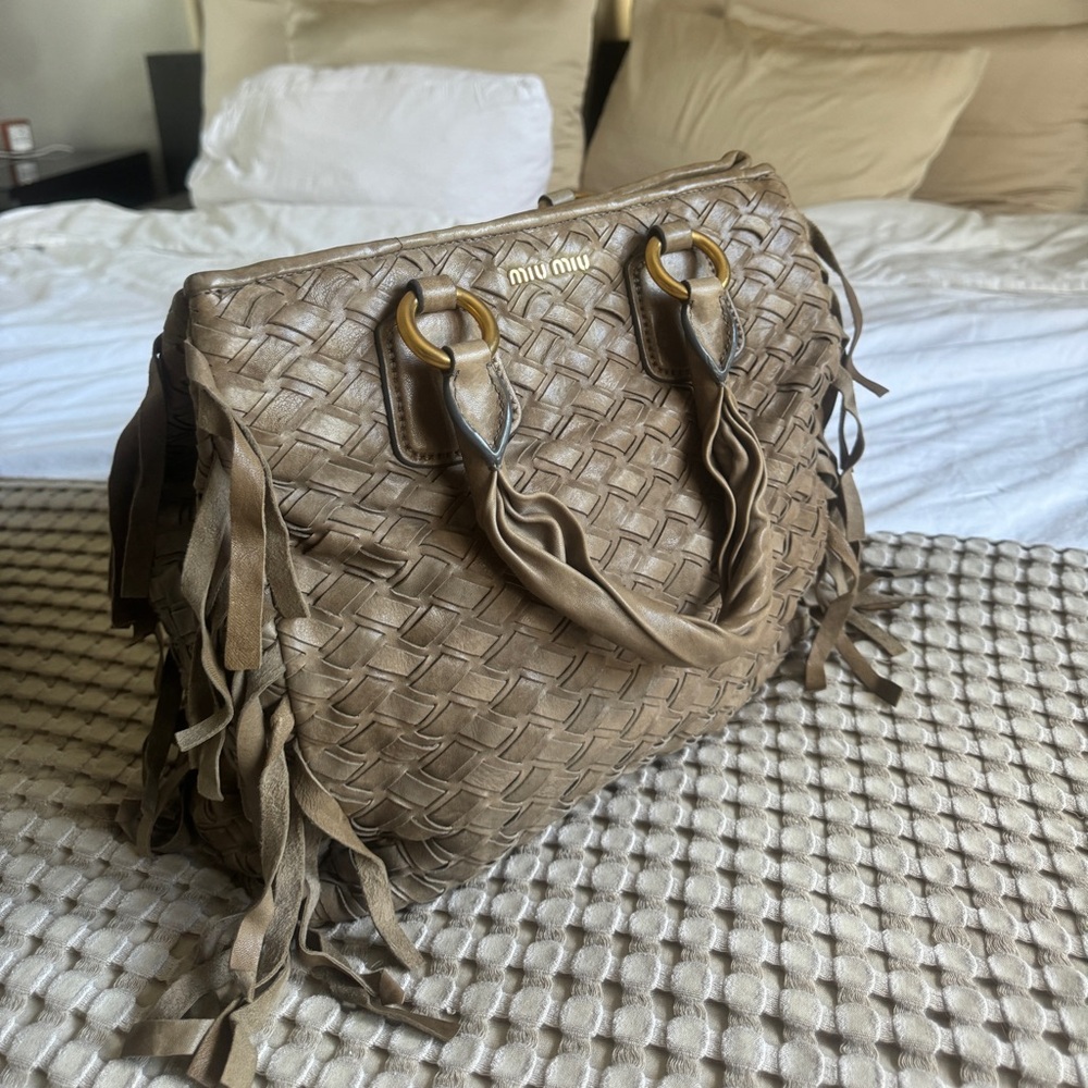Miu miu tassel weave leather suede tote bag